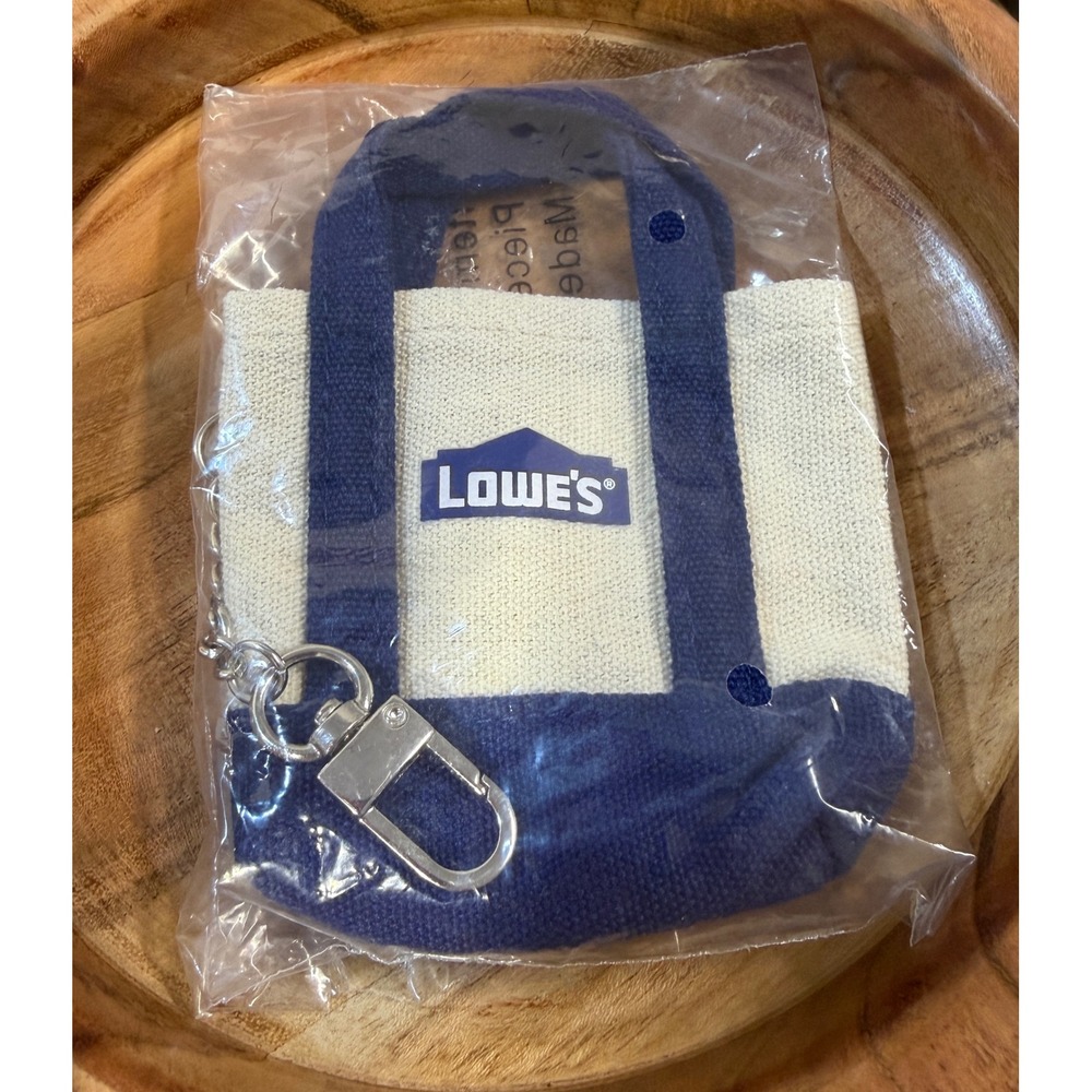Lowes Mini Canvas Tote Charm Navy Blue Cream Keychain Bag Accessory New